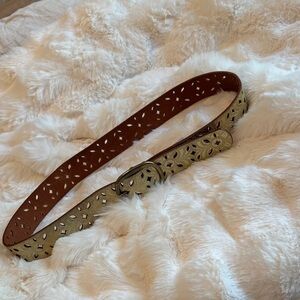 Fossil Gold Cutout Leather Belt with Brown Backing